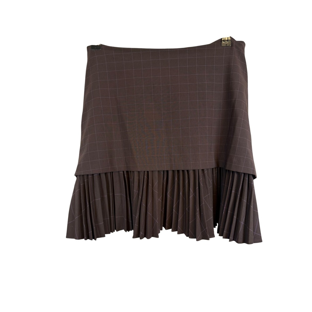 Diane von Furstenberg Flirty Brown Windowpane Pleated Draped Mini Skirt 10